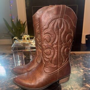 Cat & Jack Memphis Girls Brown Western Cowboy Boots - Size 5